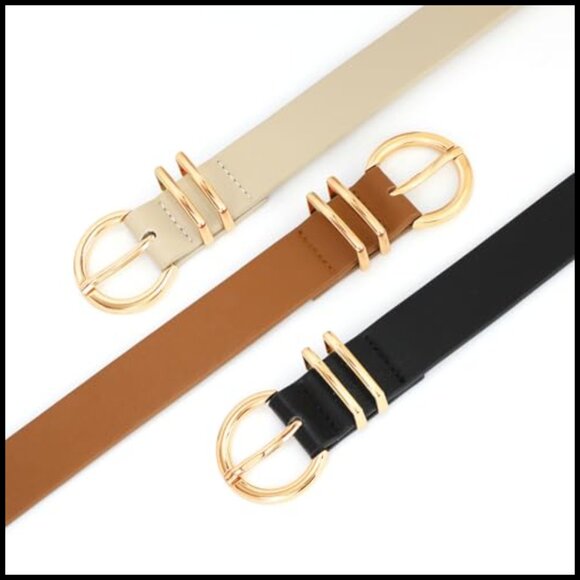 Faux Leather Waist Belt with Gold Buckle for Jeans Dresses main image 4